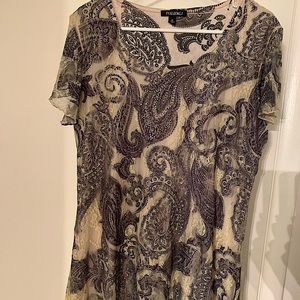 Lace paisley blouse tan/navy XL